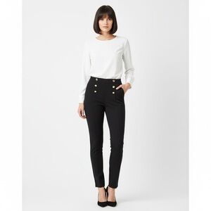 Retrology Black High Rise Slim Leg Pants Large Gold Button